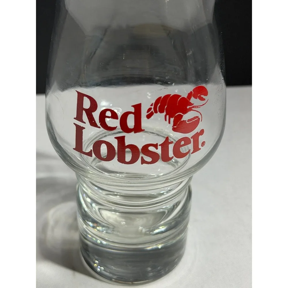 Vintage Red Lobster Hurricane Cocktail Glass Clear Heavy Base Barware Collection
